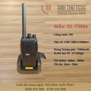 Bộ đàm DL T-586s công suất 5W, pin khủng 7500mAh dùng cực lâu, liên lạc ổn định 300m-2km. Thiết bị liên lạc lý tưởng cho nhà hàng, quán ăn, khách sạn, kho nhỏ. Giá tốt, giao hàng toàn quốc thumb