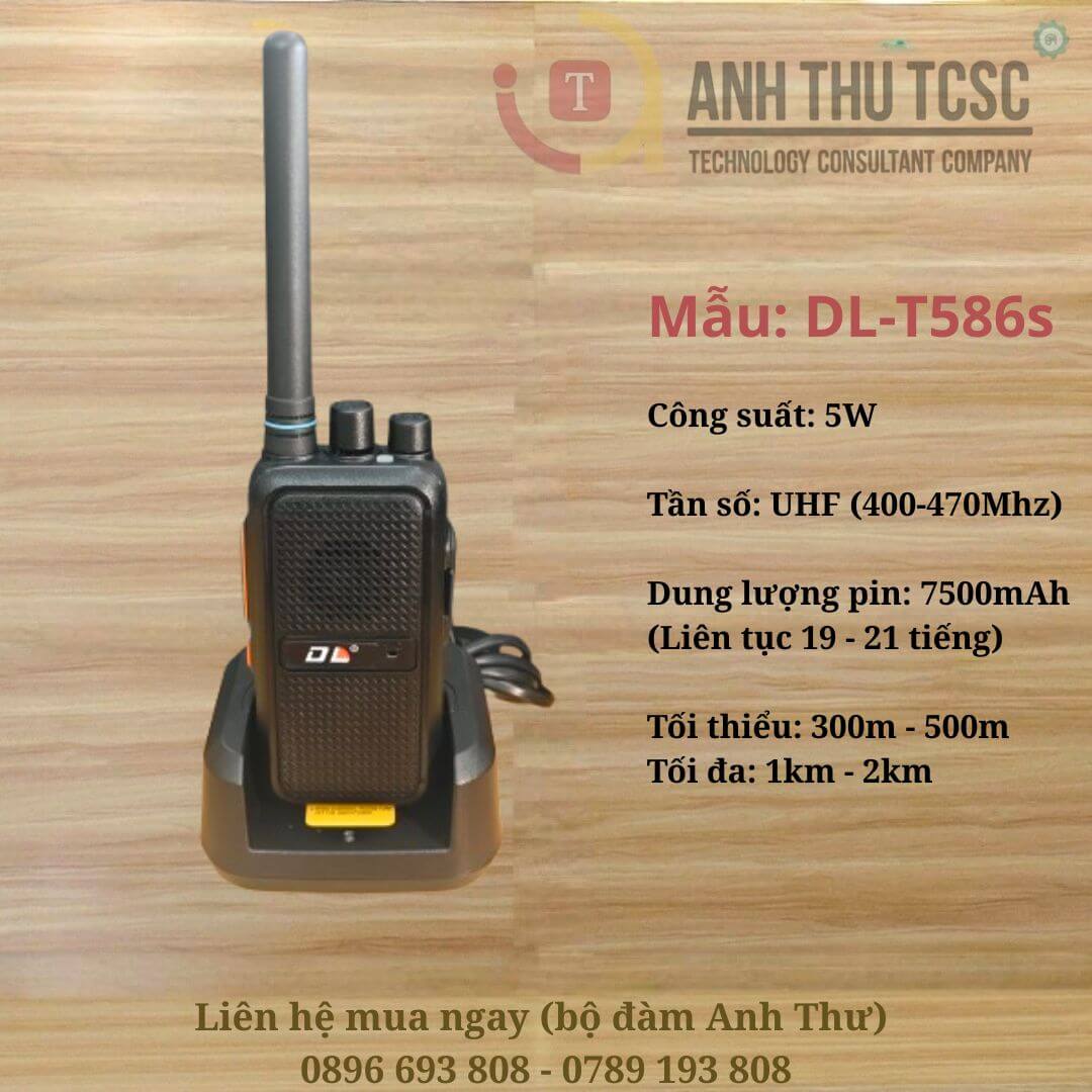 Bộ đàm DL T-586s công suất 5W, pin khủng 7500mAh dùng cực lâu, liên lạc ổn định 300m-2km. Thiết bị liên lạc lý tưởng cho nhà hàng, quán ăn, khách sạn, kho nhỏ. Giá tốt, giao hàng toàn quốc