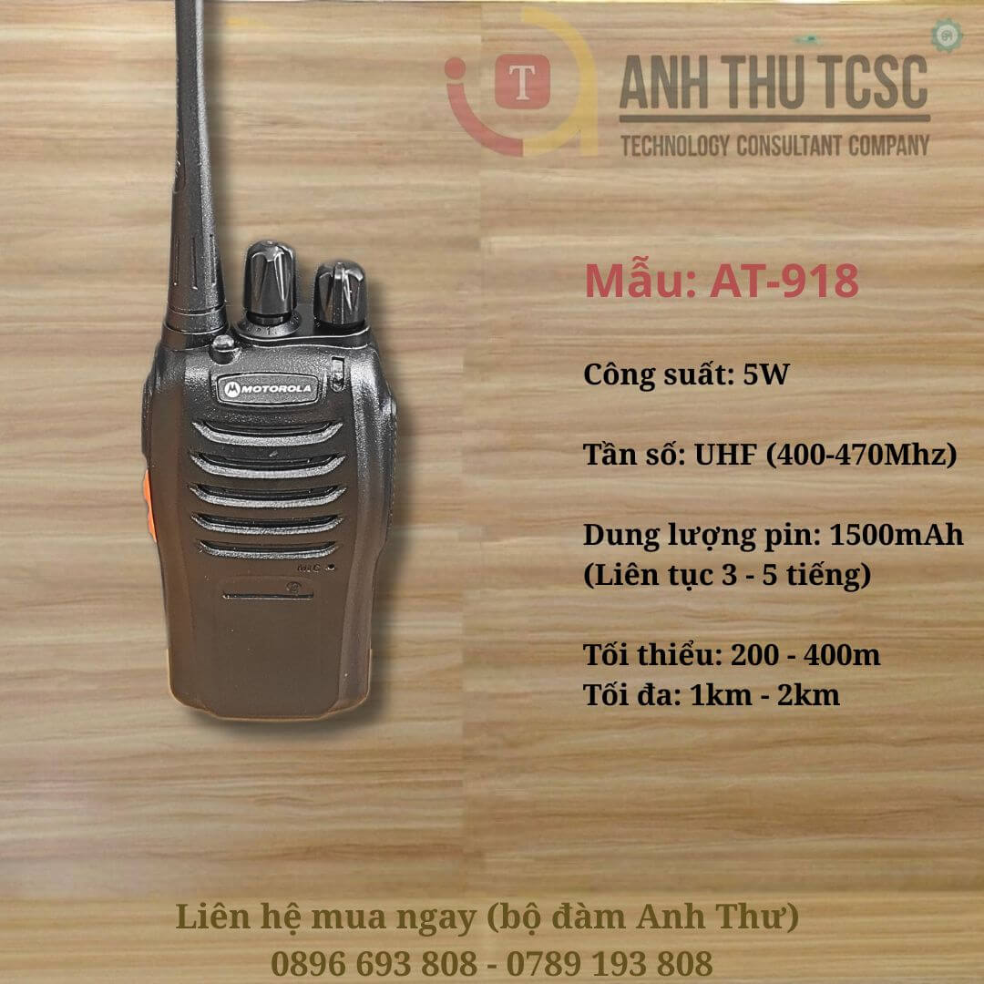 Bộ đàm Motorola AT-918 5W nhỏ gọn nhà hàng quán ăn
